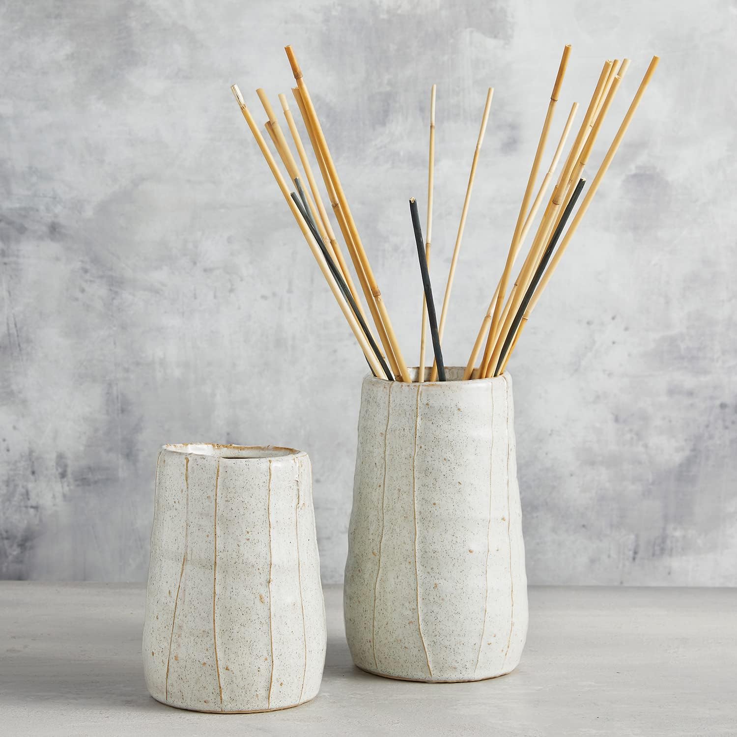 Tall Textured Glazed Ceramic Planter Vase for Flowers Small Plants and More / White