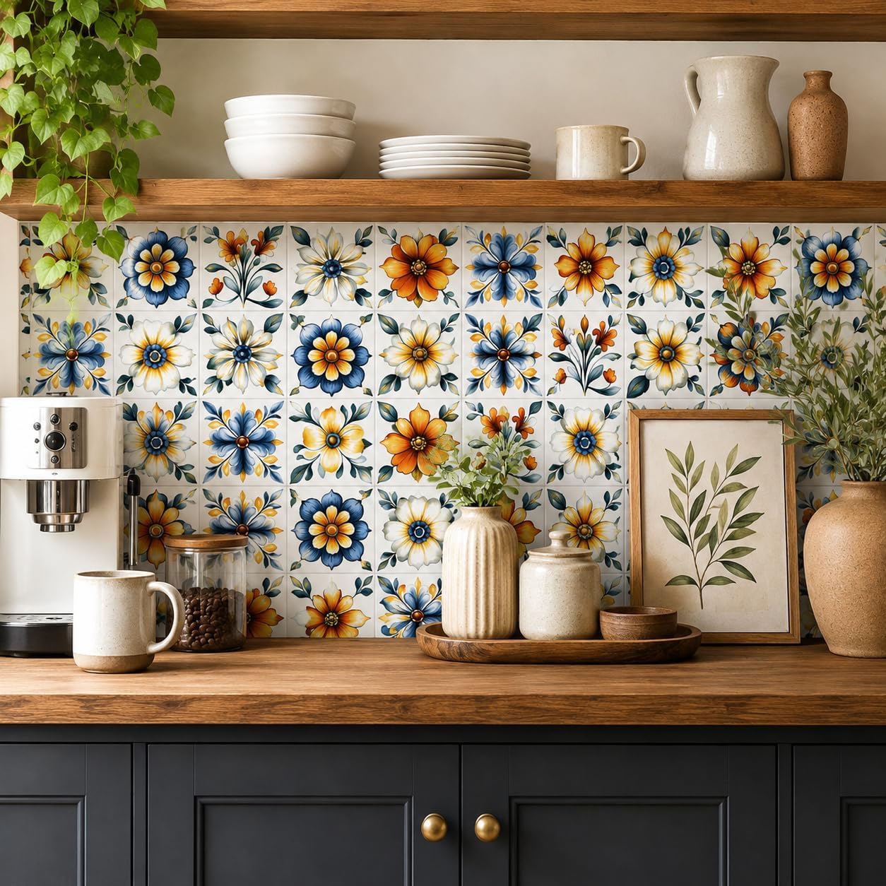 Peel & Stick Wall Tiles / Floral / Set of 24