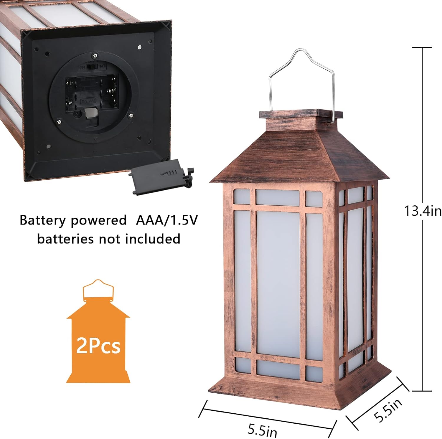 Bdor 13 Inch Outdoor Decorative Lanterns with LED Candle Timer 2 Pack Brown | Battery powered convenience, cozy