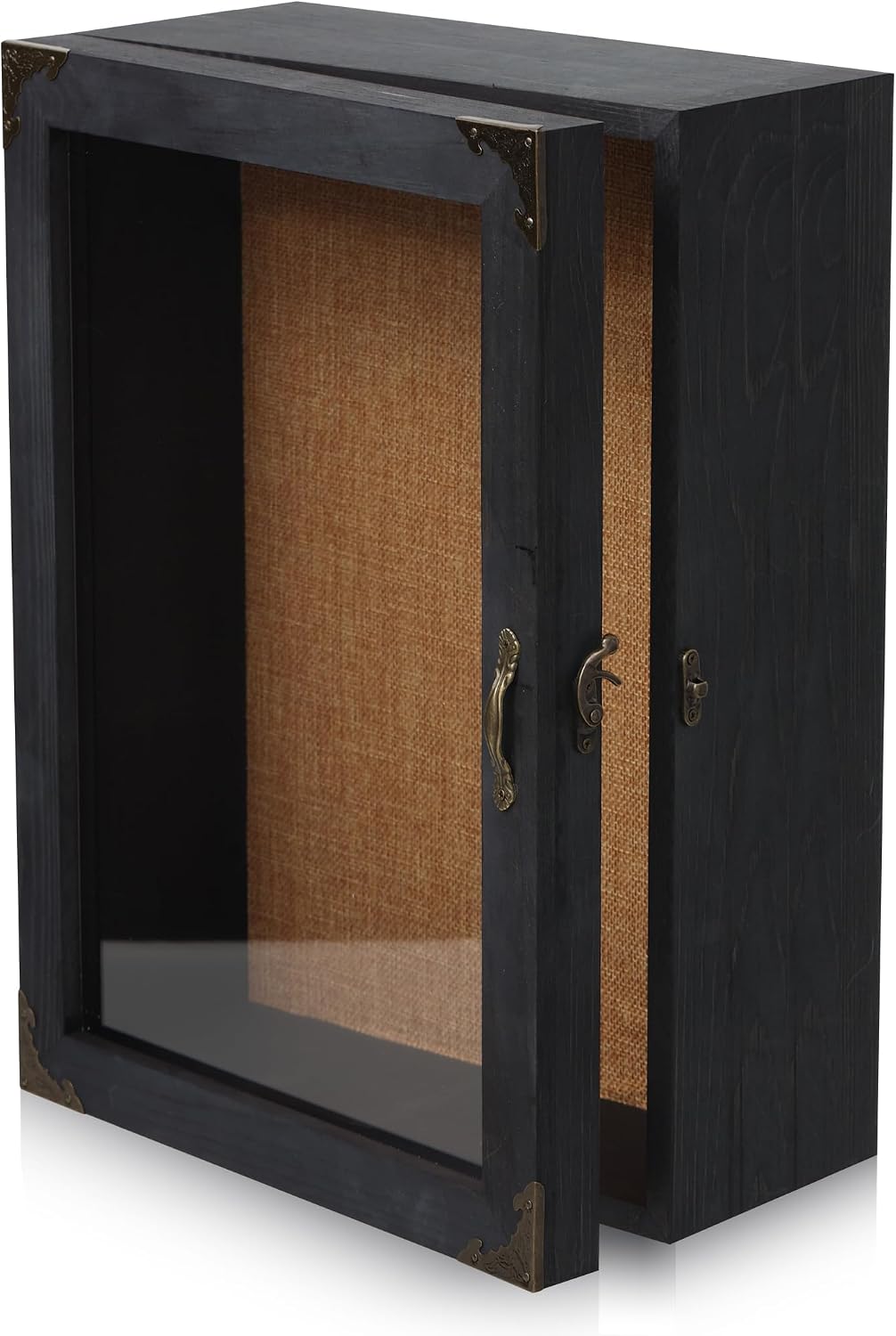 Shadow Box Frame 12x16, 4.7-inch Depth, Black Solid Wood Shadow Box Display Case with Removable 6-Grid Shelves, Vintage