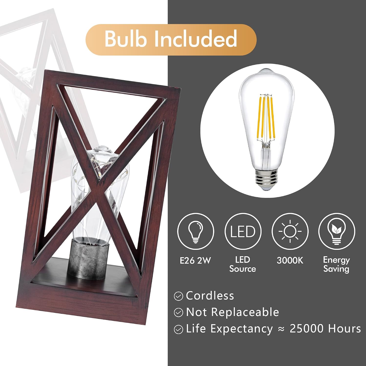 WINGBO 2 Pack Retro Battery Powered Table Lamps, Battery Operated Cordless Lamp Set, Portable Nightlight Decorative