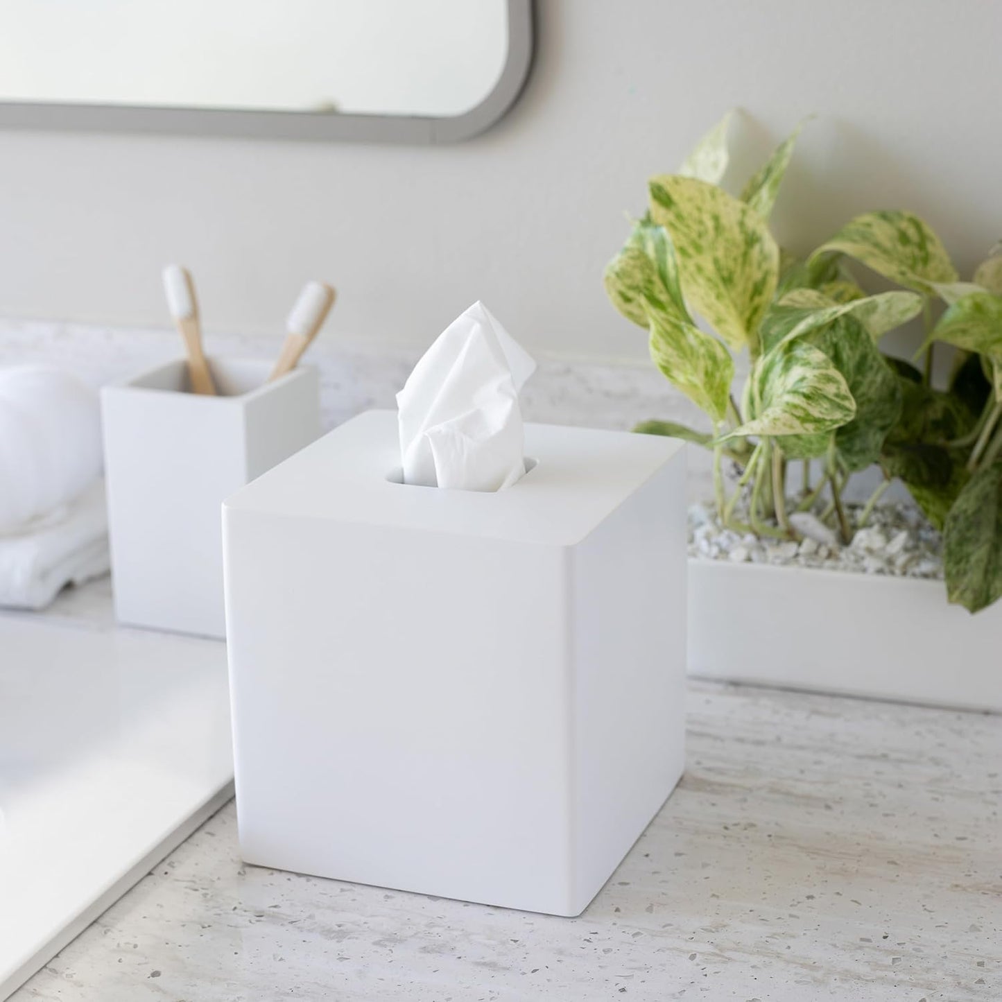 Matte Tissue Box Cover / White Square