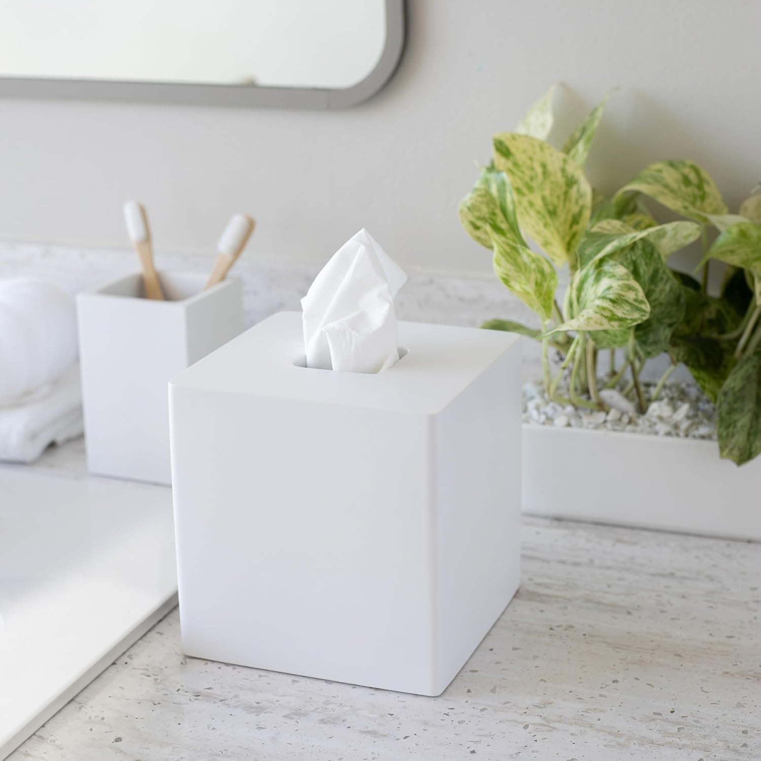 Matte Tissue Box Cover / White Square