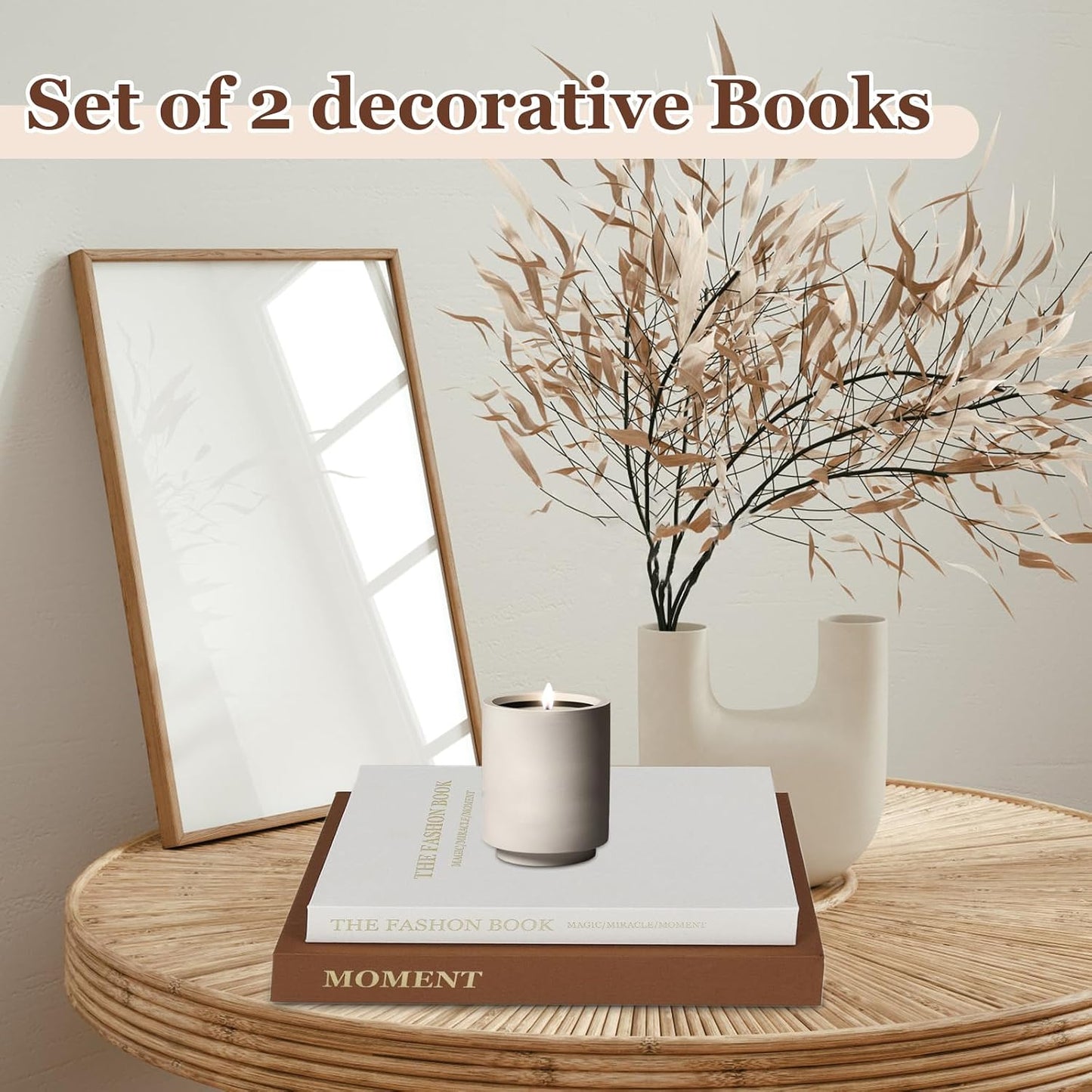 Linen Fake Books / Brown+white / Set of 2