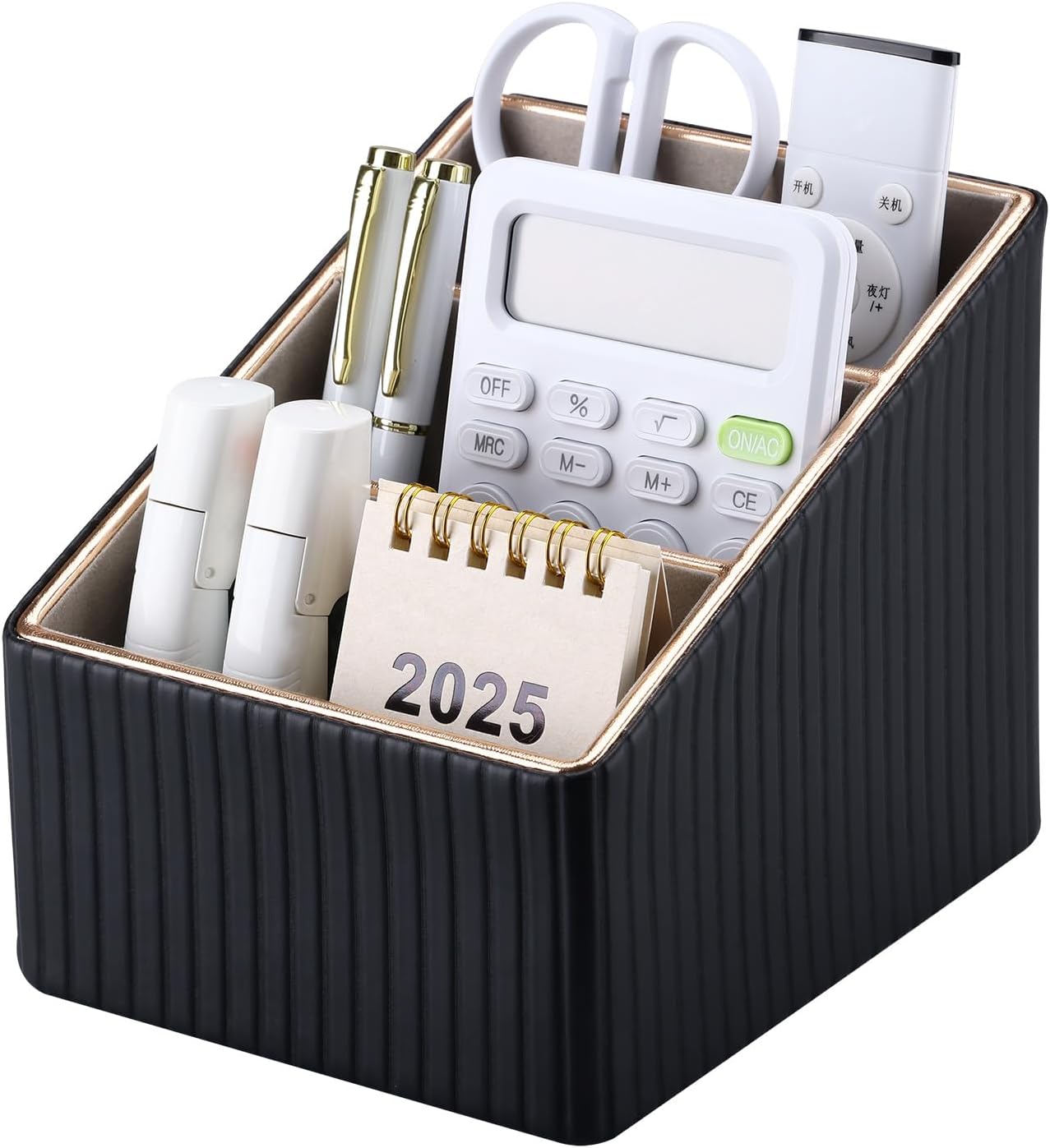 3 Slot PU Leather Remote Controller Holder / Black Striped