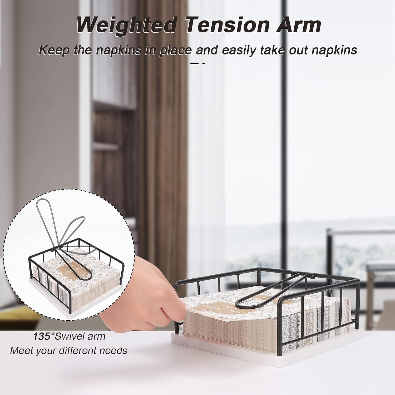 Flat Napkin Holder / Black / Marble