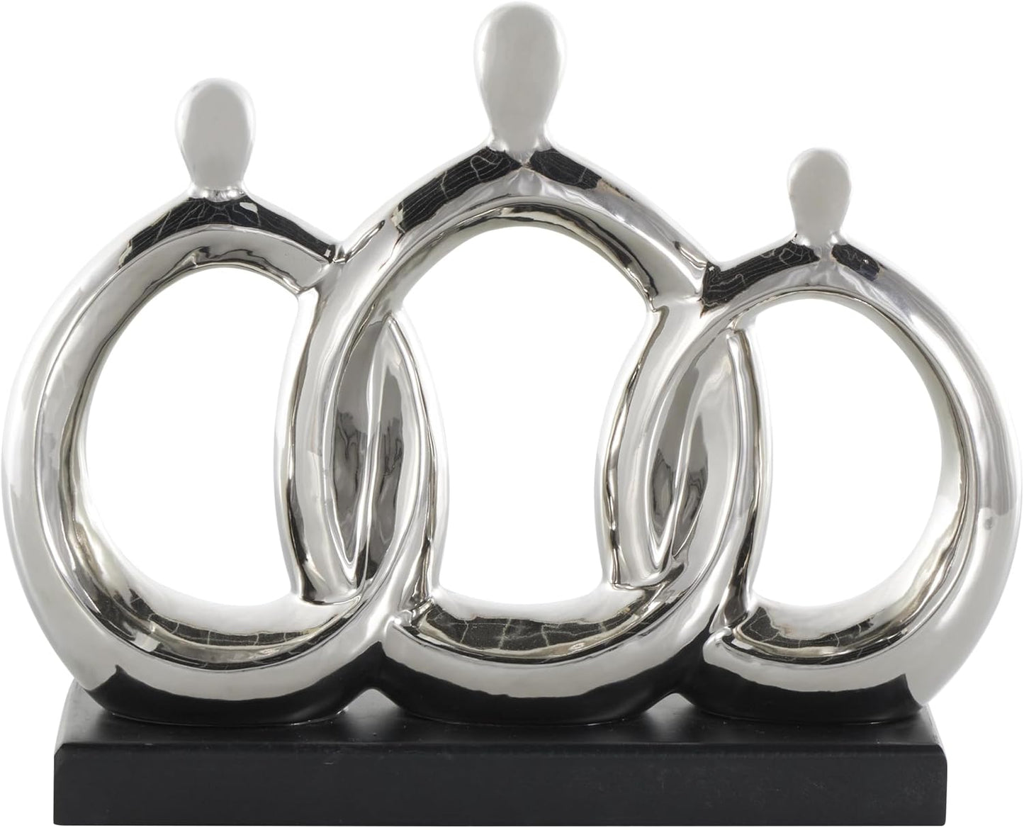 Ceramic Family 3 Figure Sculpture / Silver / 2 x 1 x 10