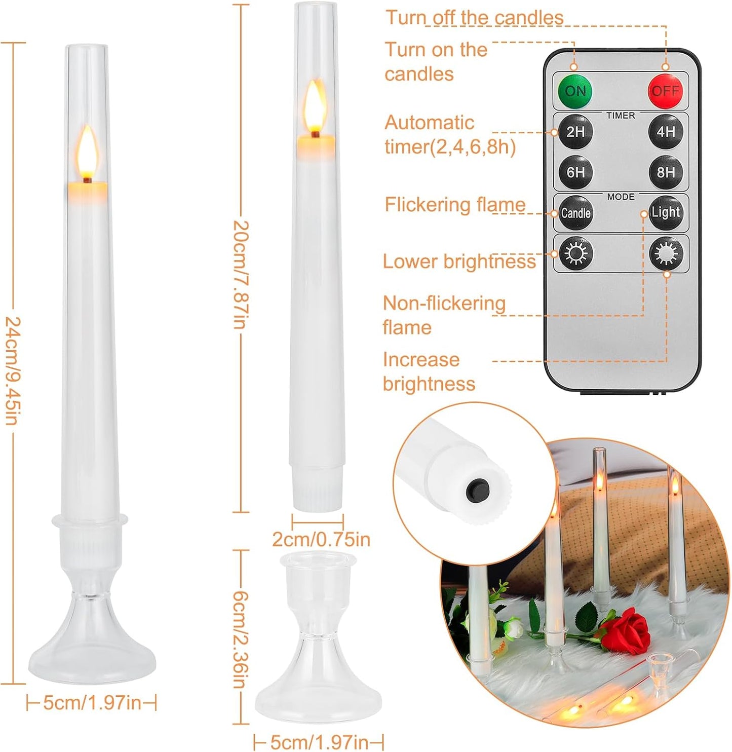 Comenzar 12PC Flameless Taper Candles - LED Candles, Flickering Design with Base, Perfect for Home