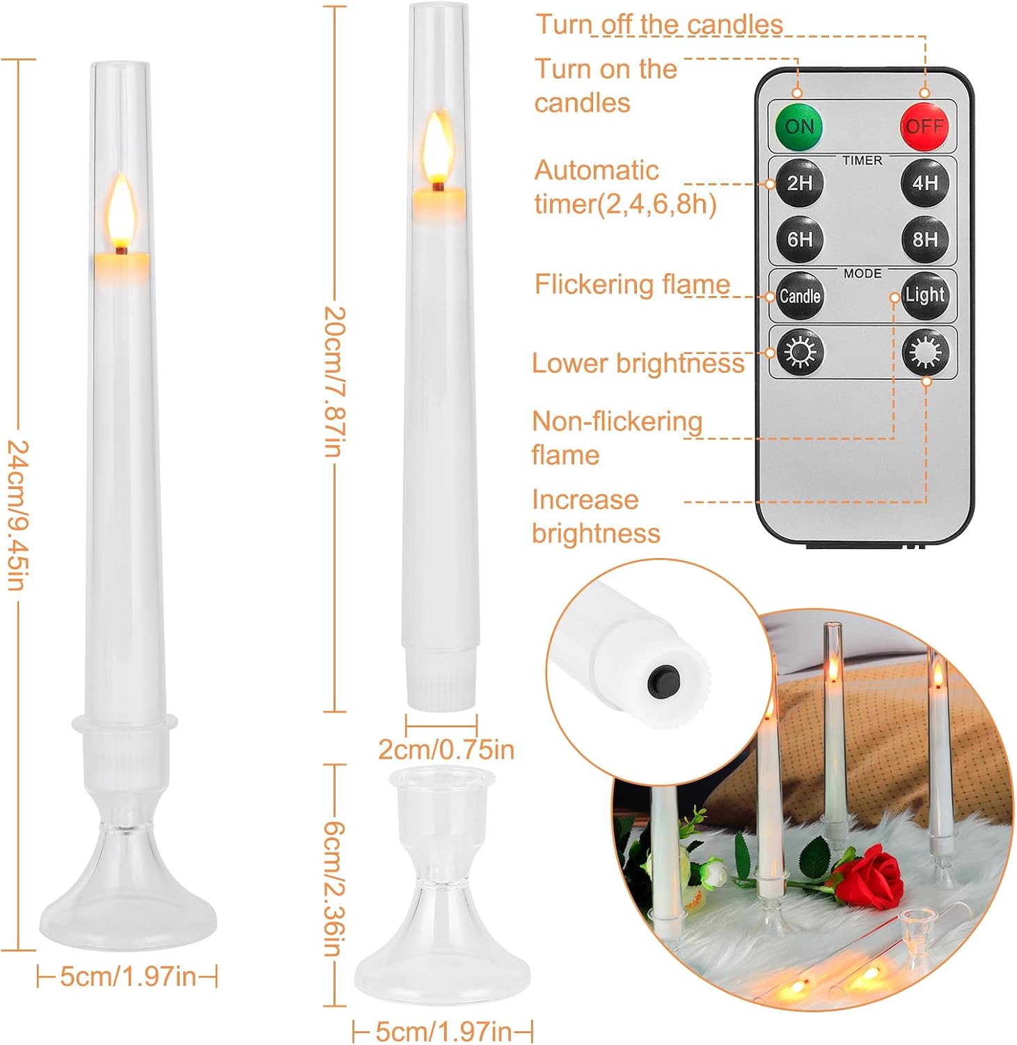 Comenzar 12PC Flameless Taper Candles - LED Candles, Flickering Design with Base, Perfect for Home