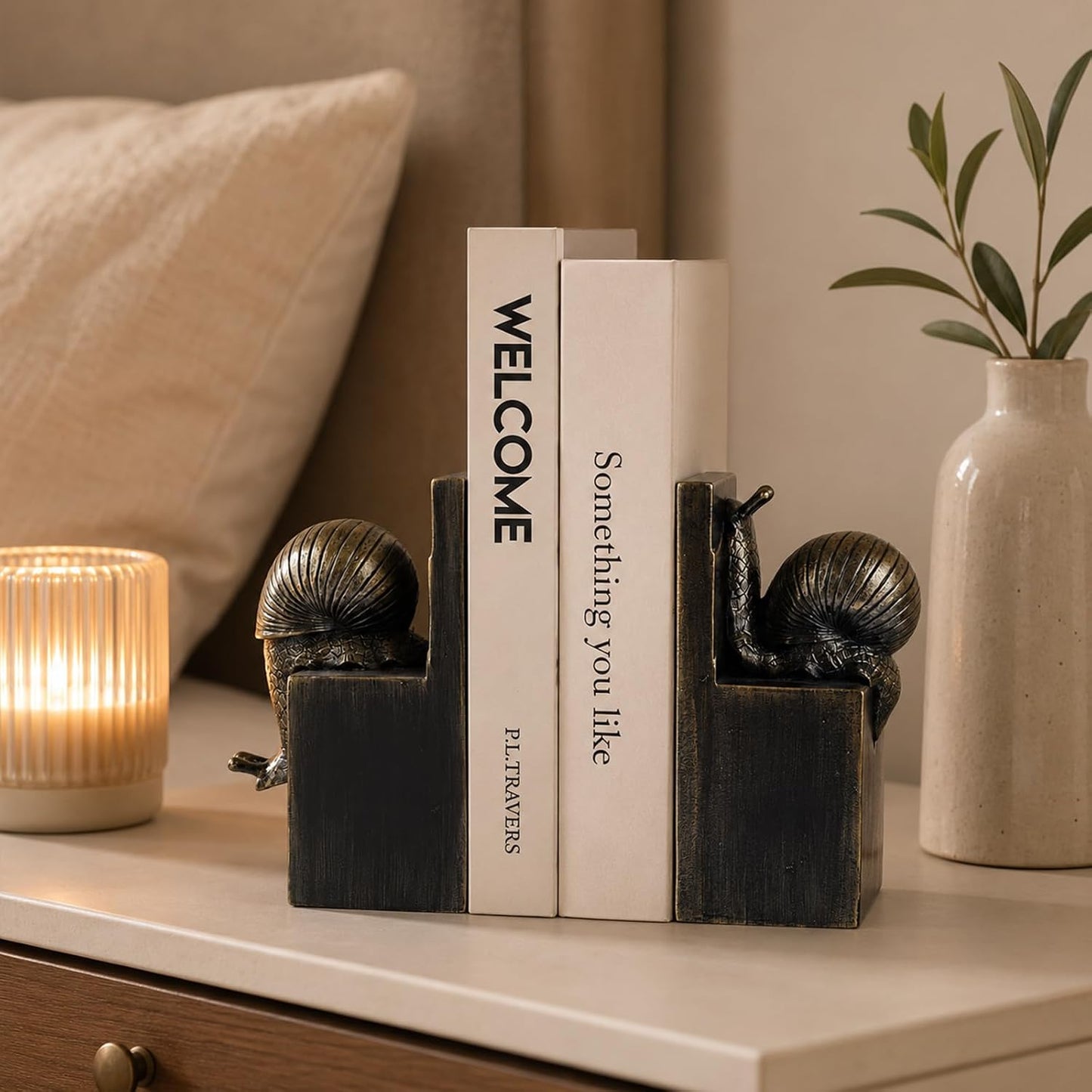 Snail Bookends / Snail Book Ends Resin Animal Bookends / Black Gold / Set of 2