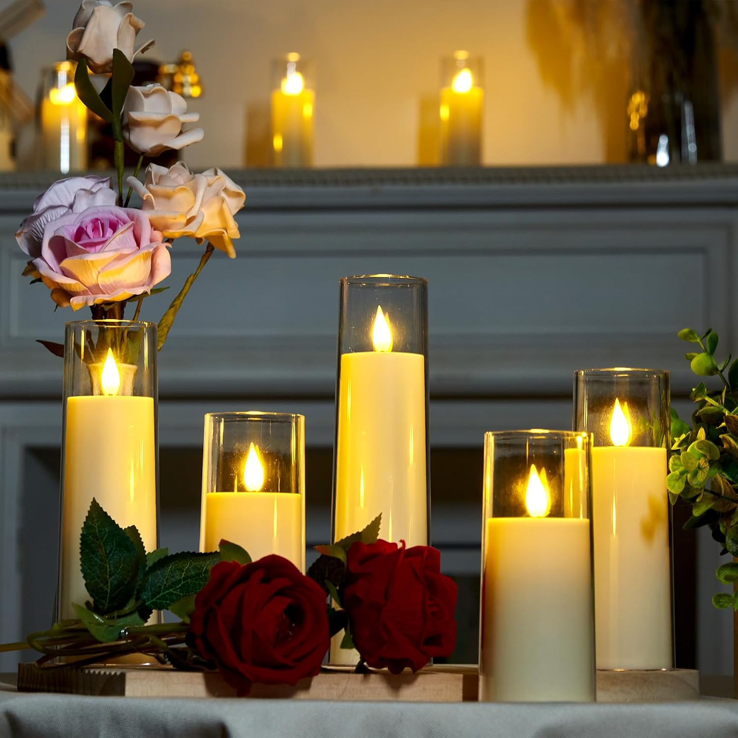 Amagic Ivory Flameless Candles with Remote, Battery Operated Candles with Timer, Acrylic Plexiglass Flickering LED Fake