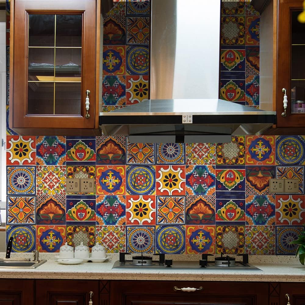 Self Adhesive Waterproof Removable Mandala Style Tiles Backsplash / 6 x 6 / Ts295 / Set of 20