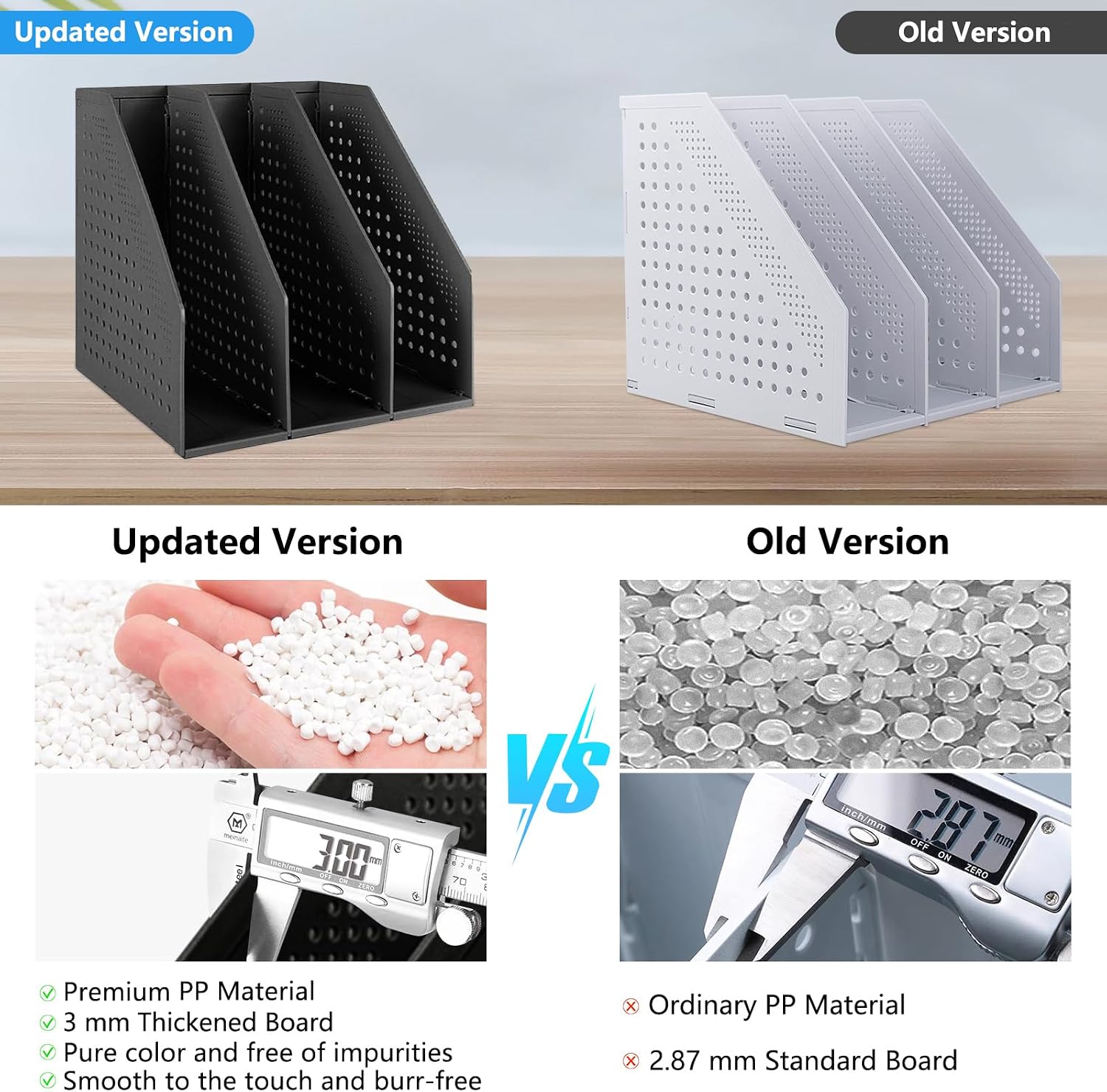 SAYEEC 2Pcs Collapsible Plastic Magazine File Holder Vertical Binder Storage Organizer for Desk Sturdy Upright Desktop