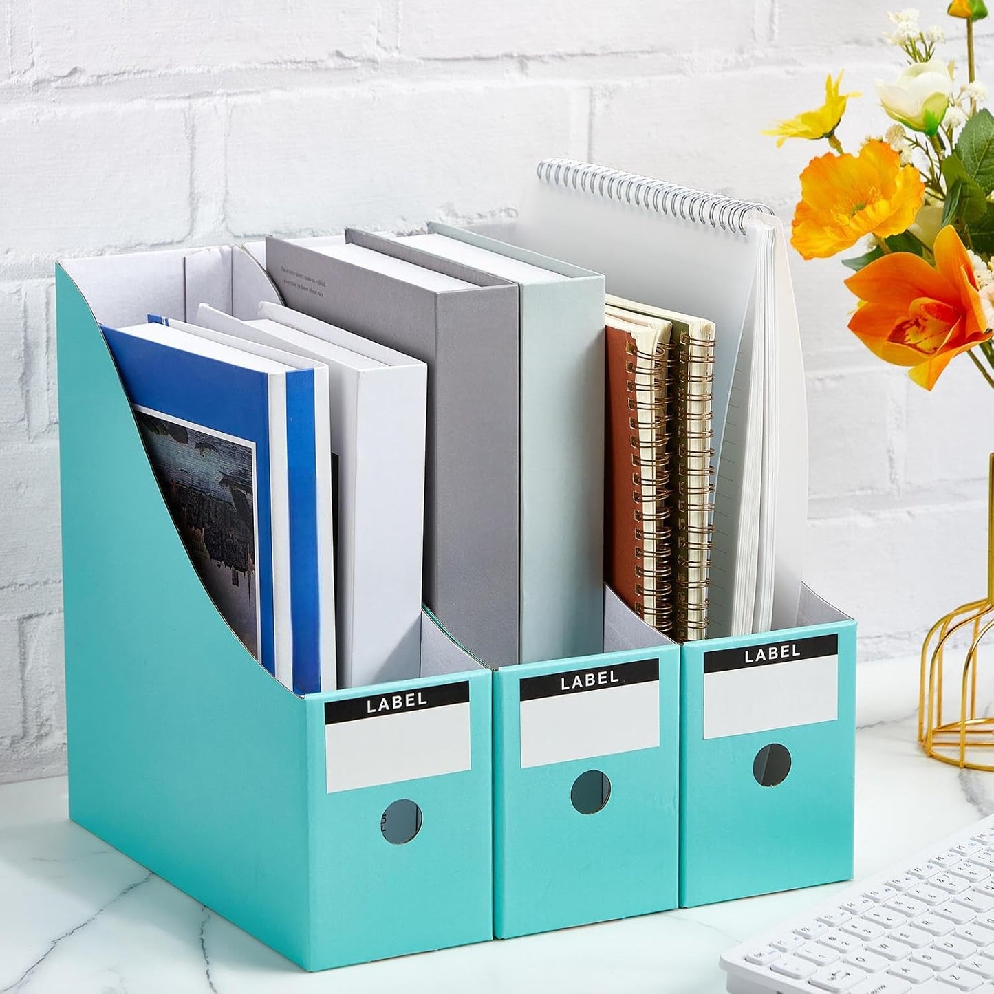 Thenshop 24 Pcs Magazine Files Cardboard Holders,Classic,Mint | File Organizer Foldable Paper Storage for Desk