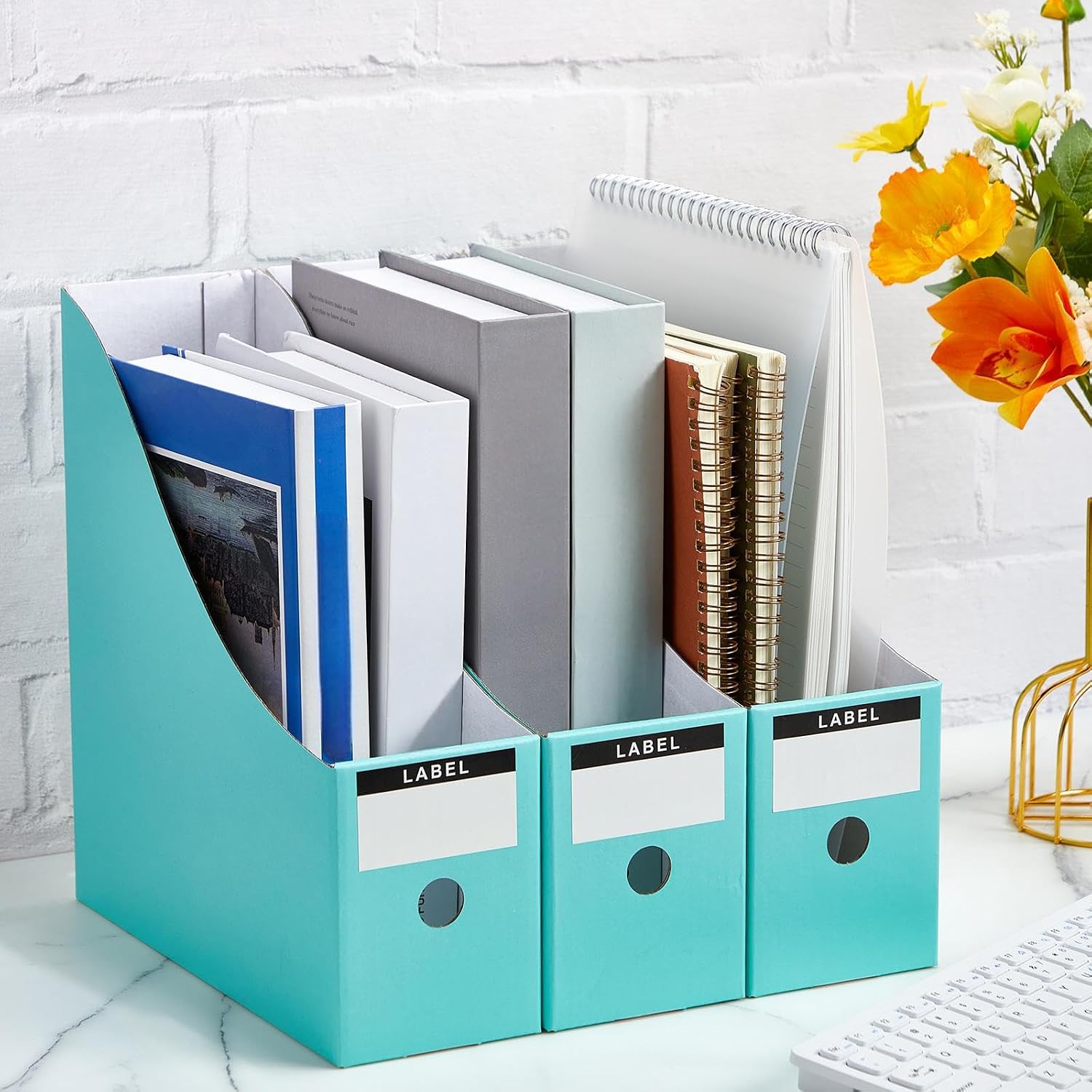 Thenshop 24 Pcs Magazine Files Cardboard Holders,Classic,Mint | File Organizer Foldable Paper Storage for Desk
