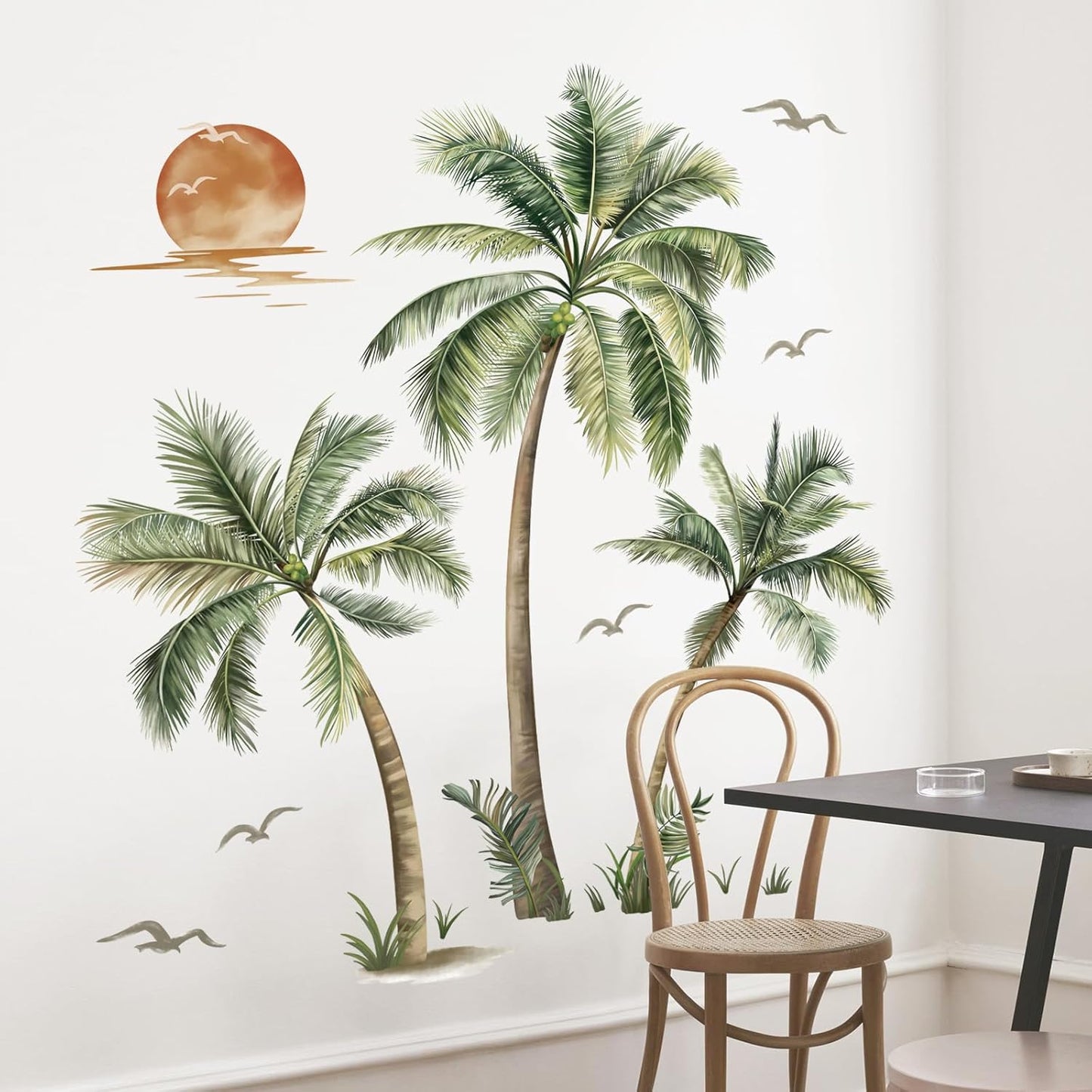 Large Boho Palm Tree Wall Decals Tropical Plant Sunset Beach Wall Stickers Living Room Bedroom