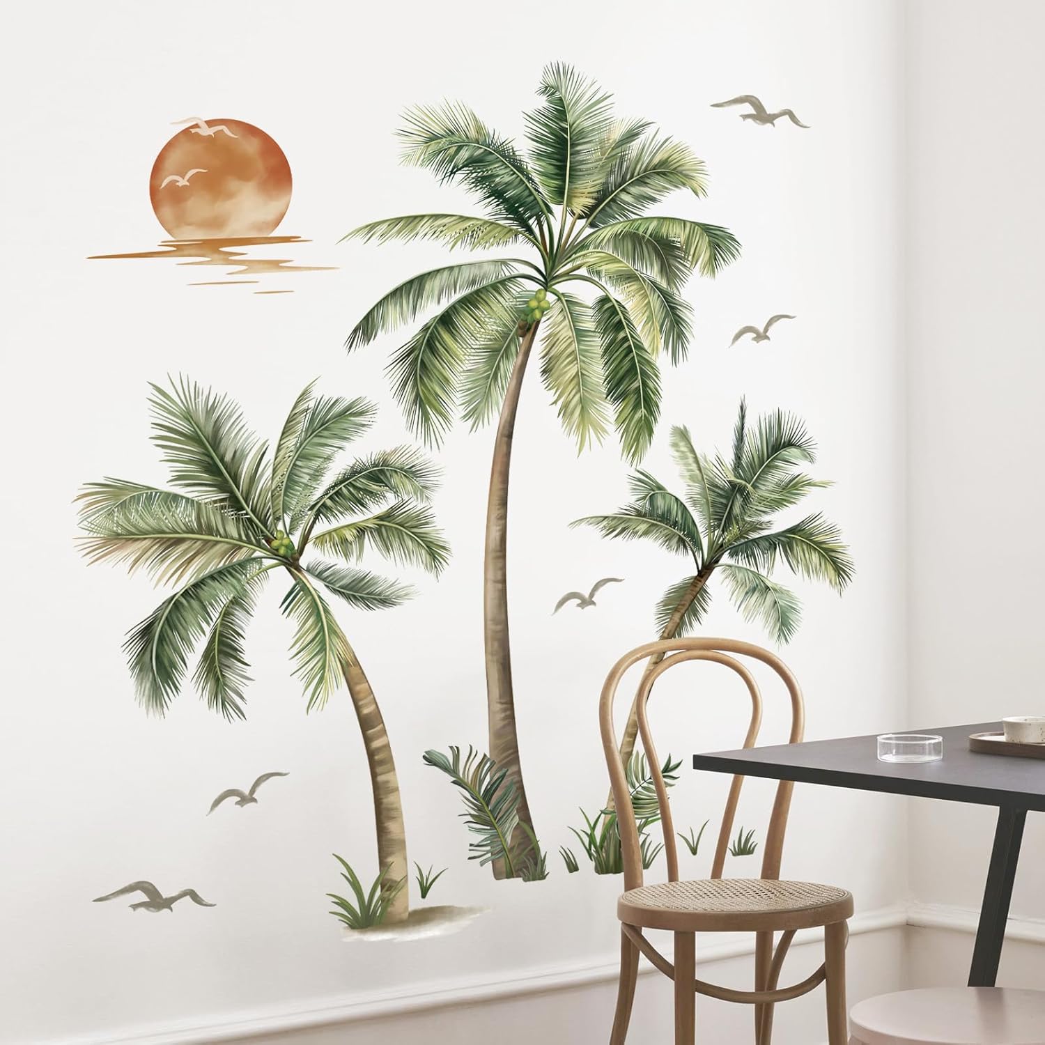 Large Boho Palm Tree Wall Decals Tropical Plant Sunset Beach Wall Stickers Living Room Bedroom