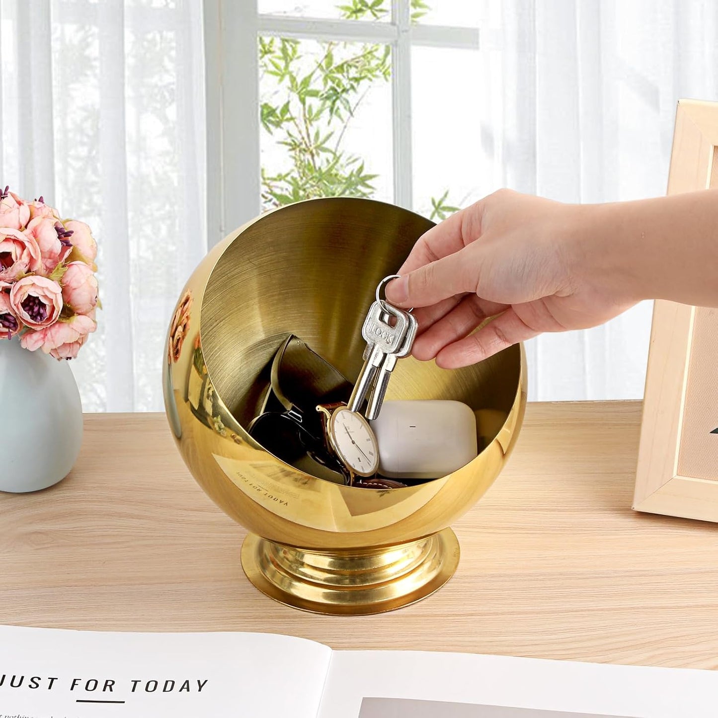 Golden Key Bowl for Entryway Table Decorative Storage Dish Catch All Bowl for Fruit Coffee / Gold