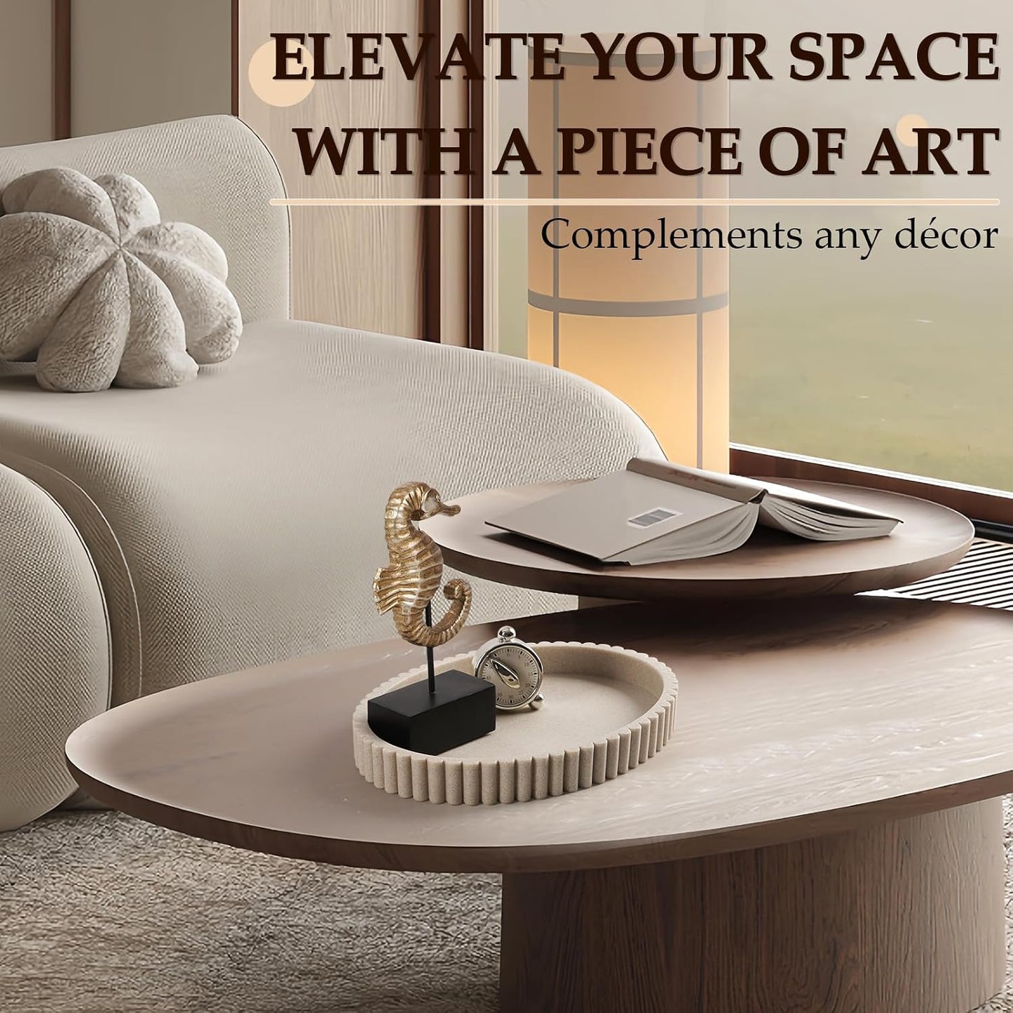 Oval Tray / 13" Resin Coffee Table Trays / Beige Resin / 13 x 9.5 x 1.5