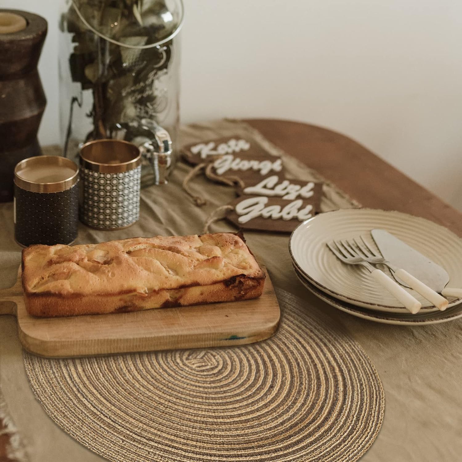 FunWheat Round Braided Placemats Set of 8 Place mats for Dining Tables Woven Heat Resistant Table Mats 15 inch for Fall