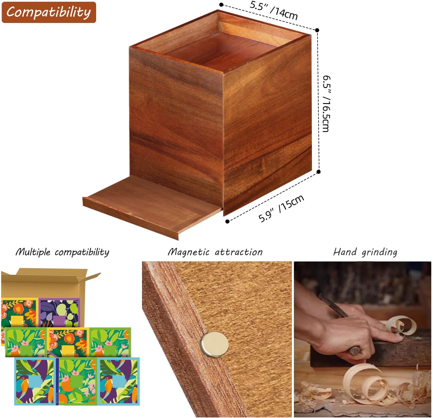 Acacia Wood Tissue Box Holder for Desktop Nightstand Bathroom / Brown