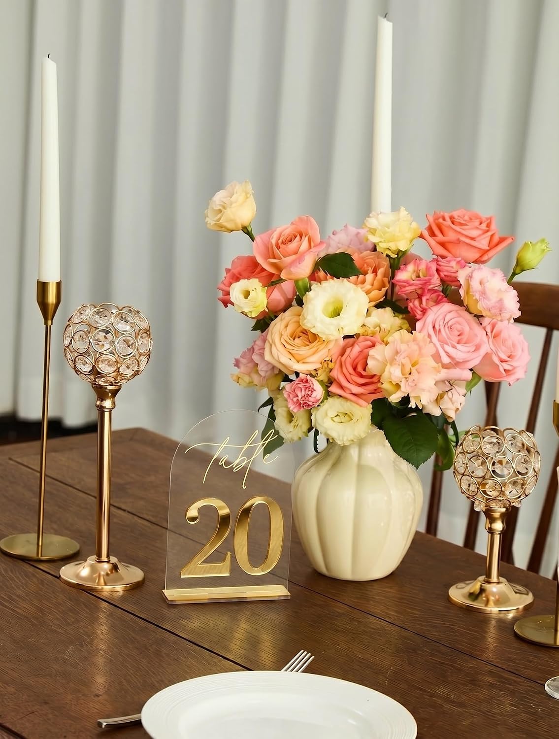 Crystal Clear Acrylic Wedding Table Numbers 1-10 Set, Self-Standing Modern Arched Signs for Reception Seating