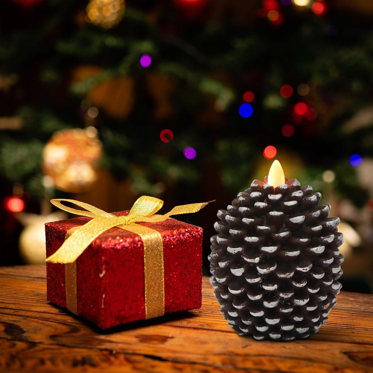 Wondise Flameless Candles with 6H Timer Pine Cone Candles | Battery Operated Candles Real Wax for Christmas