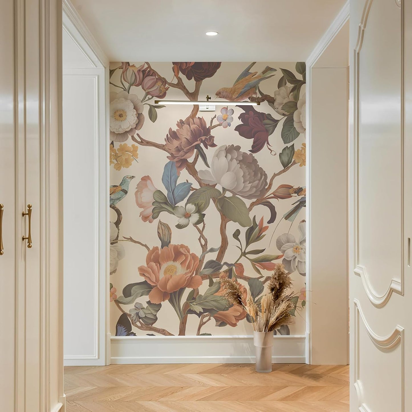 Vintage Floral Wallpaper Peel and Stick Large Flower Wall Murals / Beige / 59 x 98