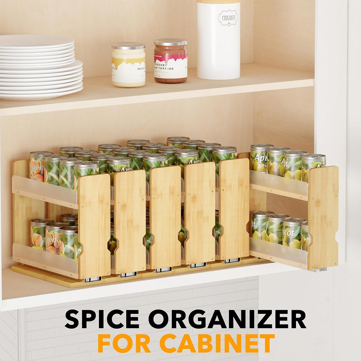 SpaceAid Bamboo Pull Out Spice Rack Organizer for Cabinet, Heavy Duty Slide Out Seasoning Kitchen Pantry Sliding