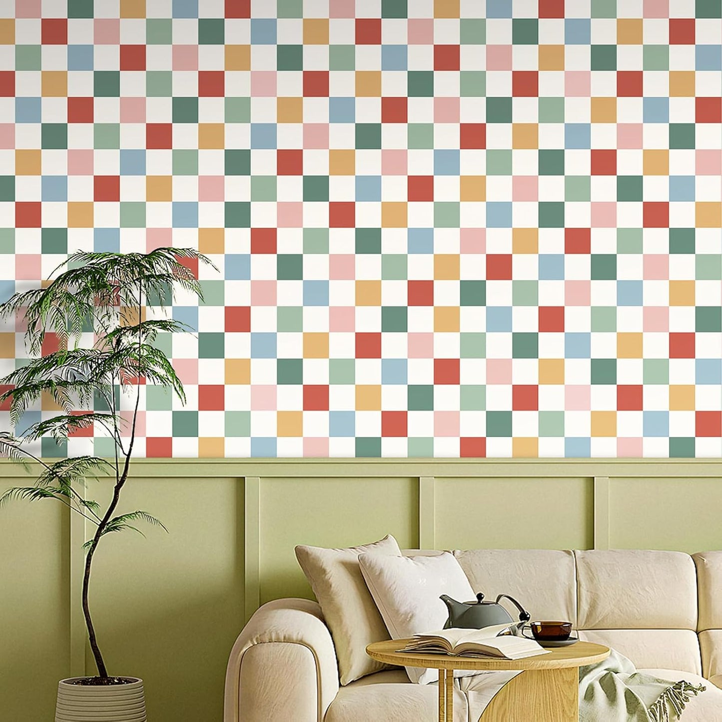 Checkered Wallpaper Peel and Stick Retro Grid Pattern Contact / 17.5 x 10 / Ft / Coloful Checkered