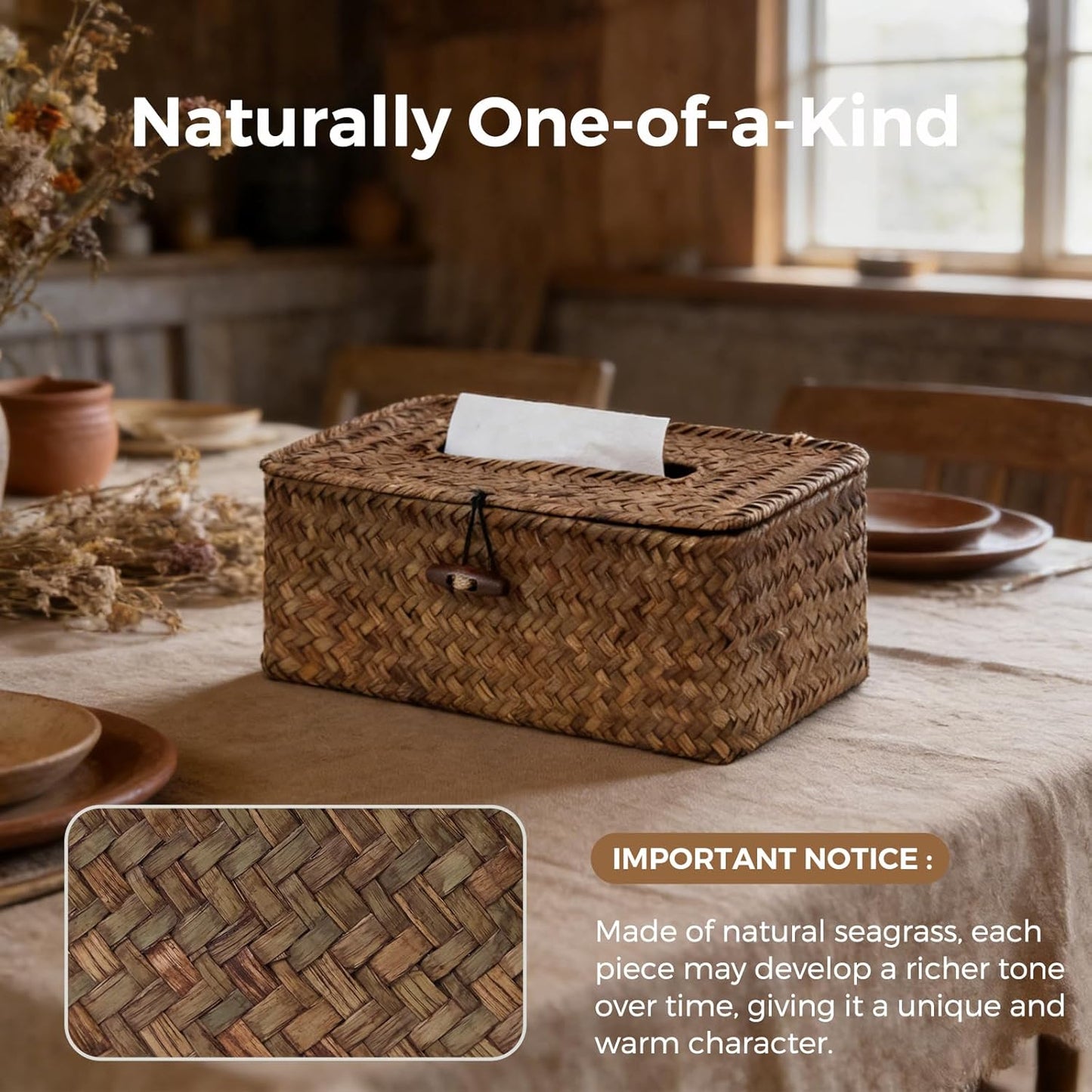 Rectangle Wicker Tissue Box Cover / Brown / Standard Box