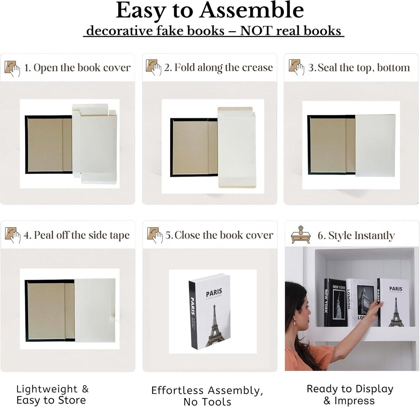 Foldable and White Faux Book Set Featuring Paris / Black