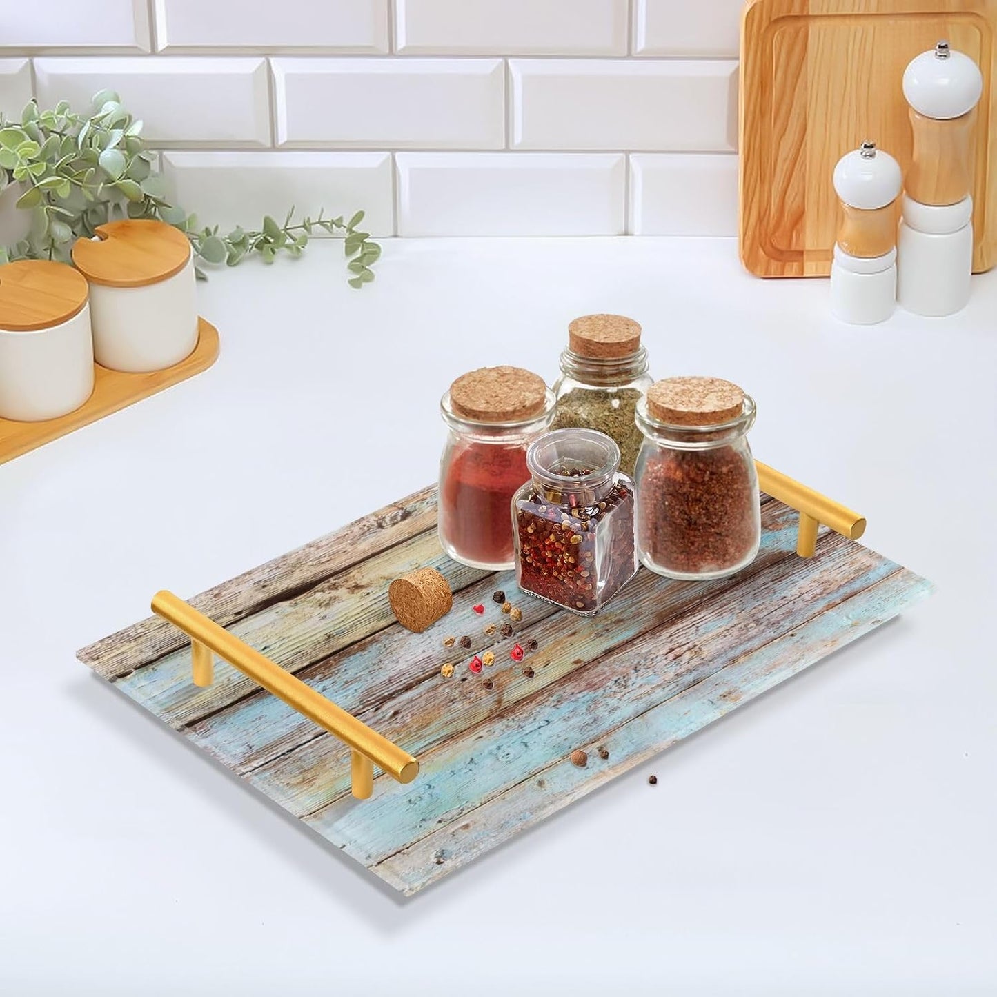 Bathroom Tray Vanity Trays Decorative Acrylic Trays Countertop Organizer Perfume / Wood Teal Brown