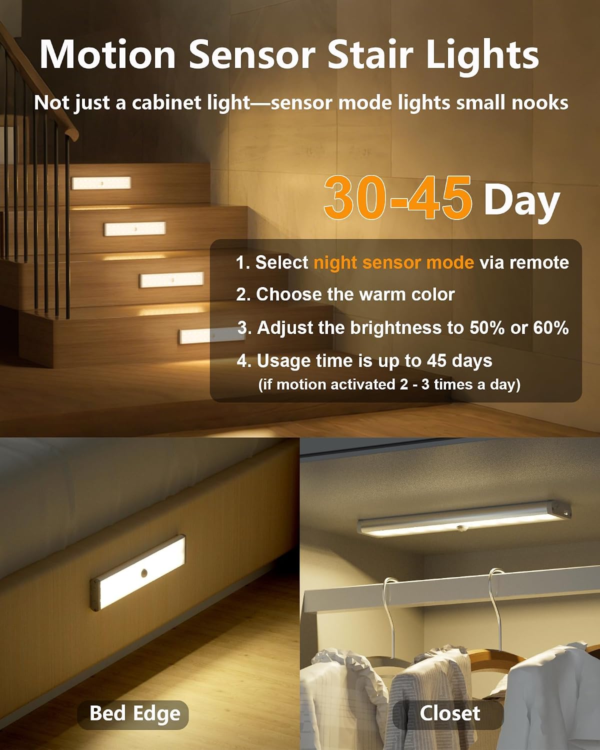 SZOKLED 58-LED Under Cabinet Lighting Wireless, RGB Motion Sensor Night Lights, Magnetic Under Cabinet Lights for