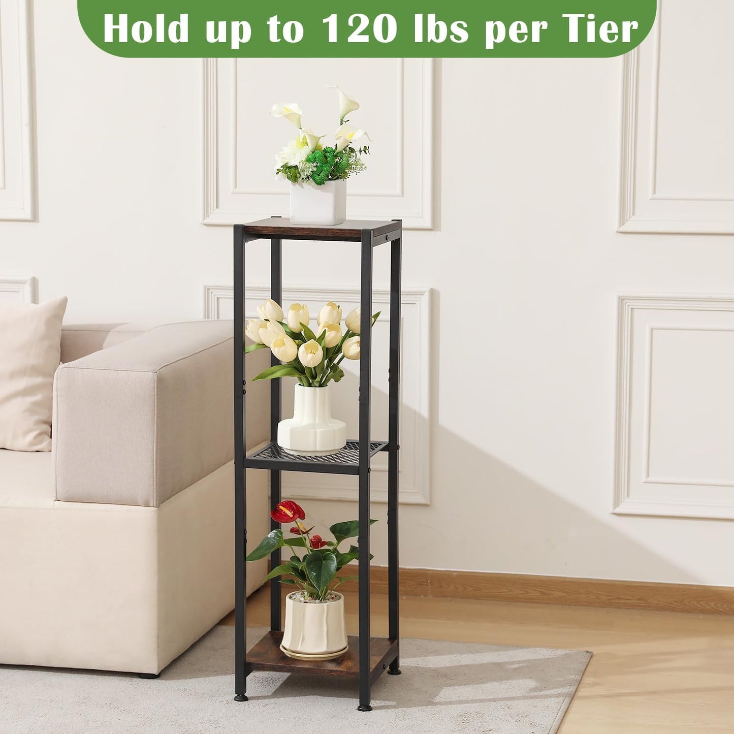 Dipion 3 Tier Pedestal Stand,40 Inch Tall Plant Stand Indoor,Rustic Brown | Eye-Catching,Rock-Solid
