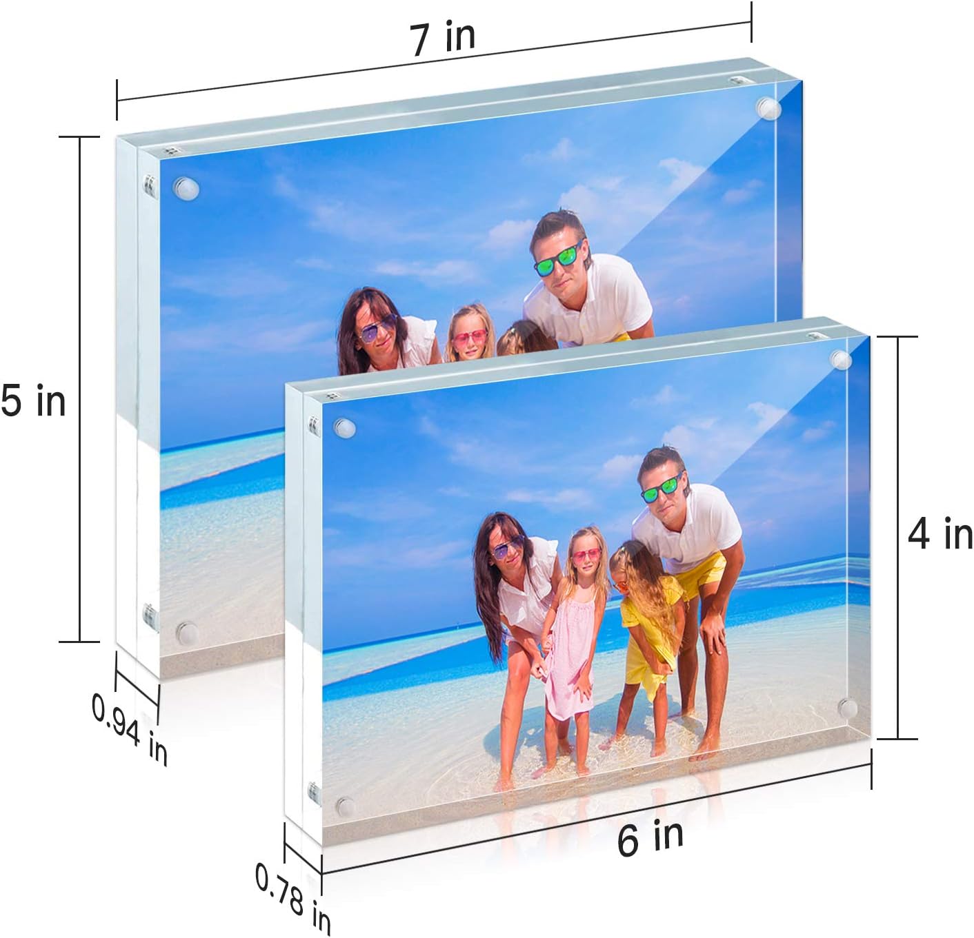 HELPLEX 6 Pack Acrylic Frame, 5x7&4x6 Combinations, 20% Thicker, 20-24mm Thick Acrylic Picture Frames, Frameless Clear