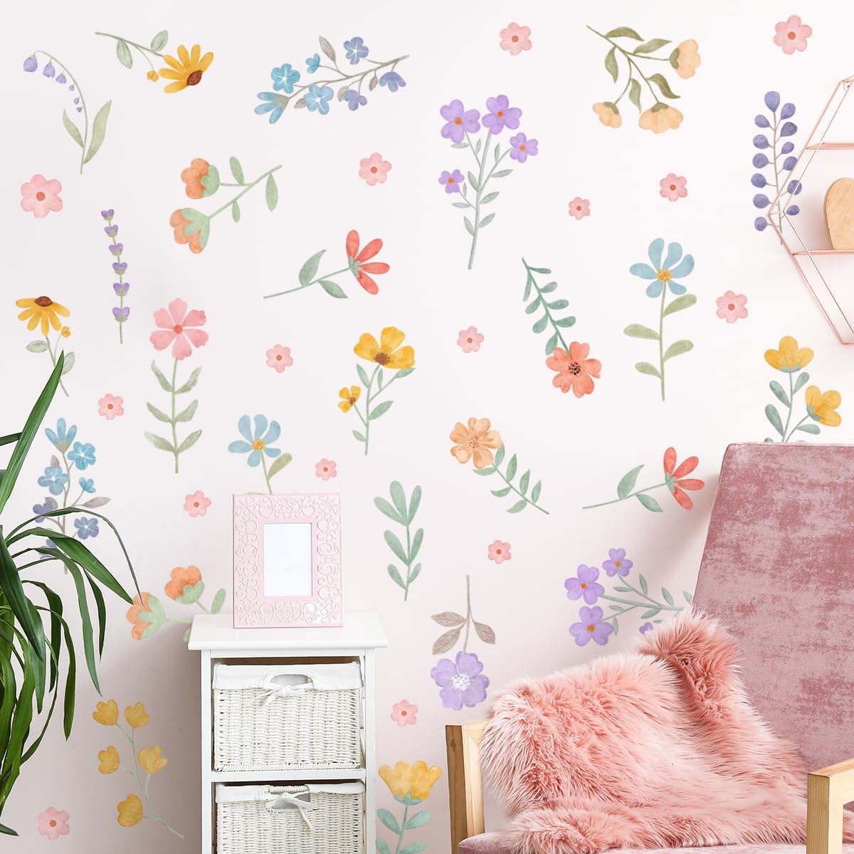 Boho Watercolor Flower Wall Decals / Wildflower Wall Stickers