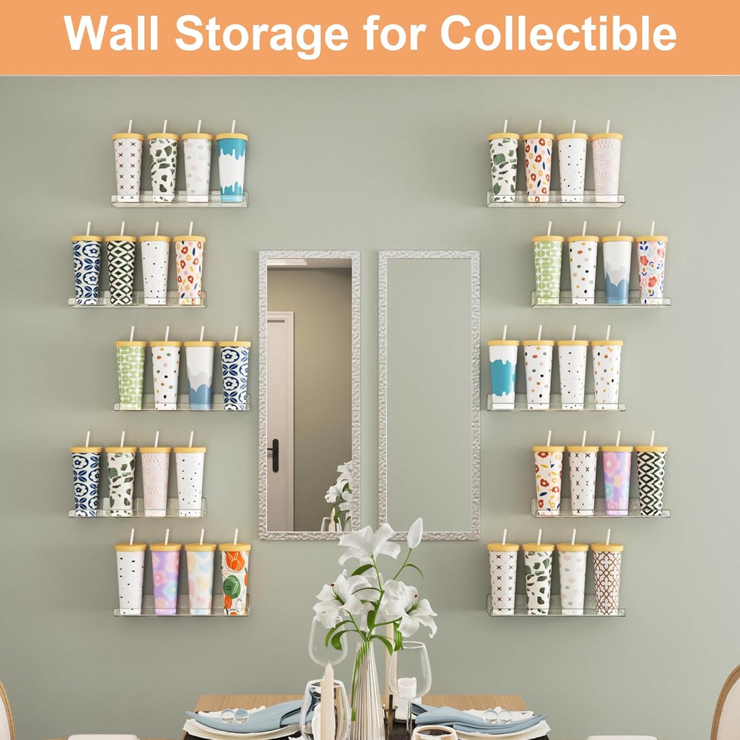 upsimples 10 Pcs 15" Acrylic Shelves for Wall Display and Storage, Clear | Transparent Design Highlights Skincare