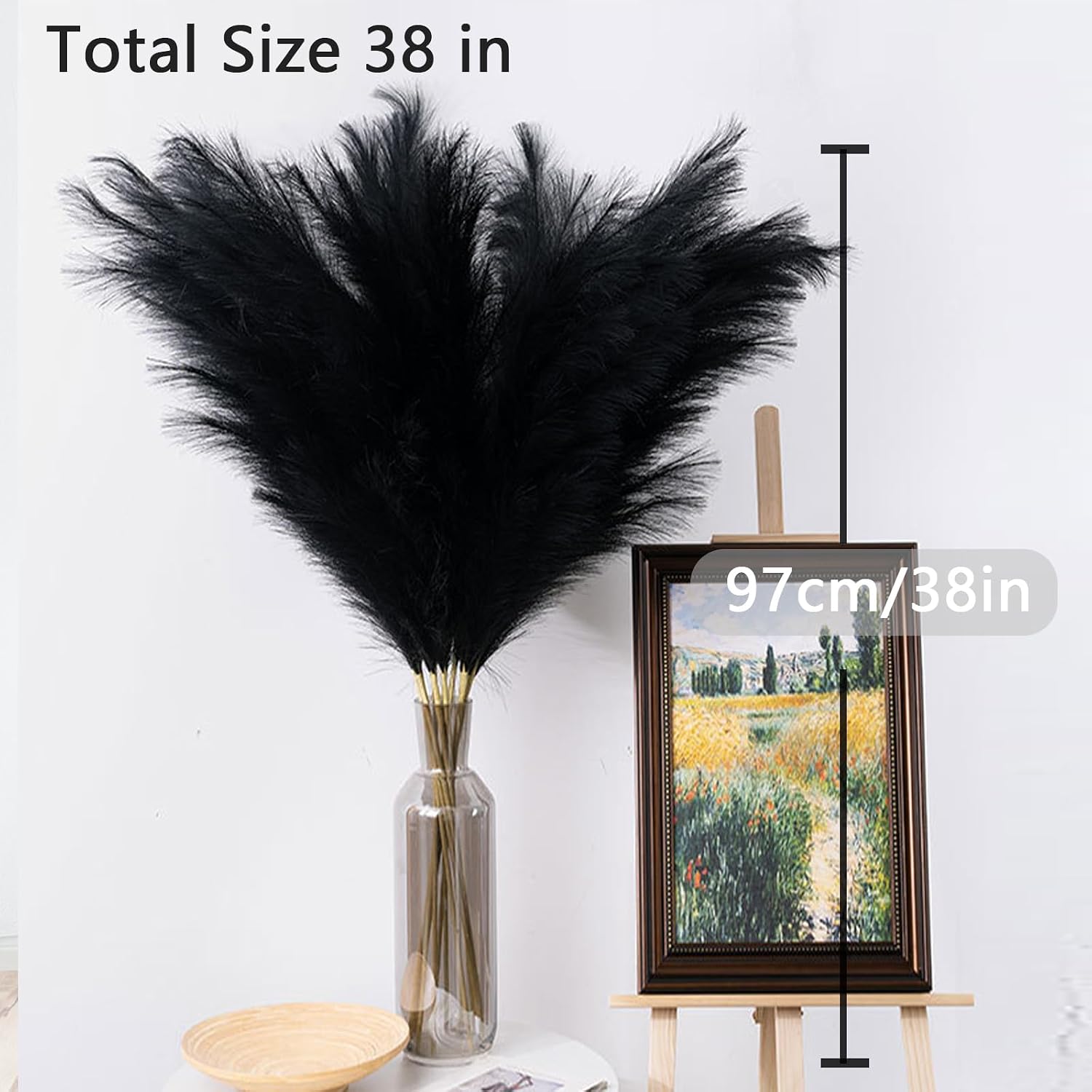 Faux Pampas Grass Artificial Tall Pampas Grass Bouquet Flower Arrangement / Black