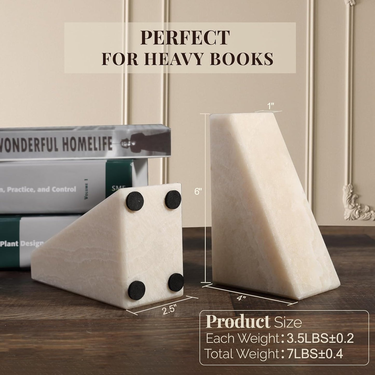 Marble Bookends / Large Bookends for Heavy Books / Trapezoid-navona