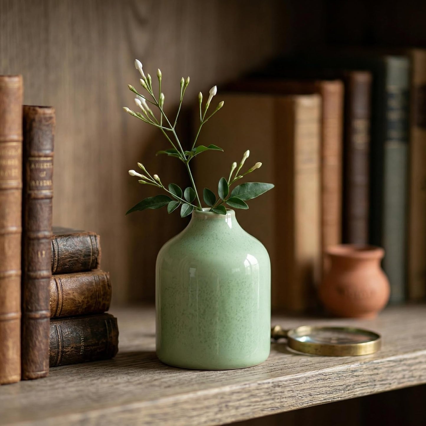 Modern Ceramic Bud Vases / Green / 4 Inch