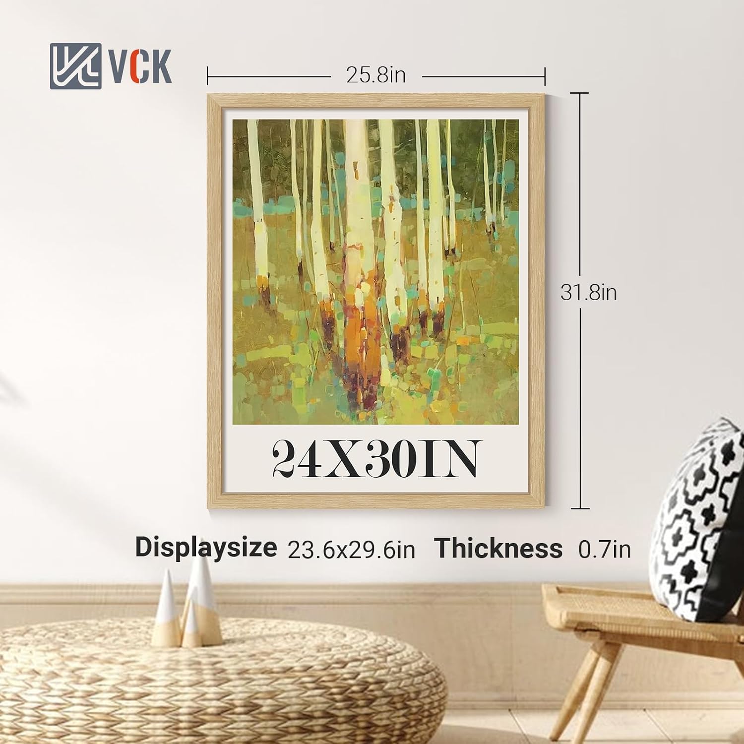 VCK 24x30 Frame Oak 4 Pack, Wide Thick Wood Border, for Poster/Print | Exclusive Woodgrain, Wall Hanging, HD