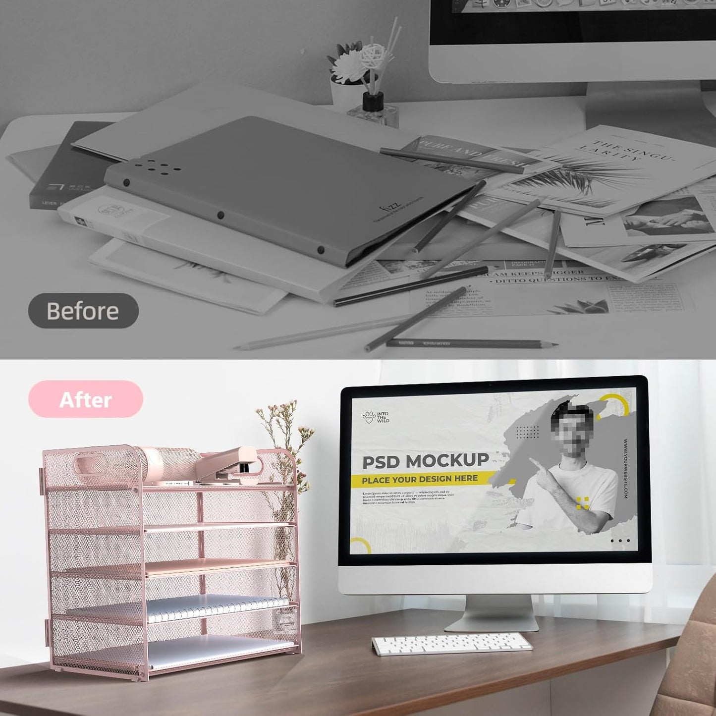 Sinboun Letter Tray Paper Organizer 5-Tier Desk Organizer File Organizer Paper Holder with Handle, Metal Desktop