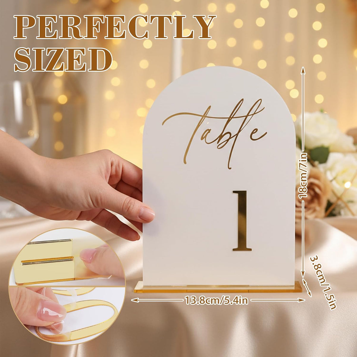 Wedding Table Numbers 1-15 with Holders,5x7 inch Arch Acrylic Table Numbers Signs with Gold Foil Embossed for Wedding