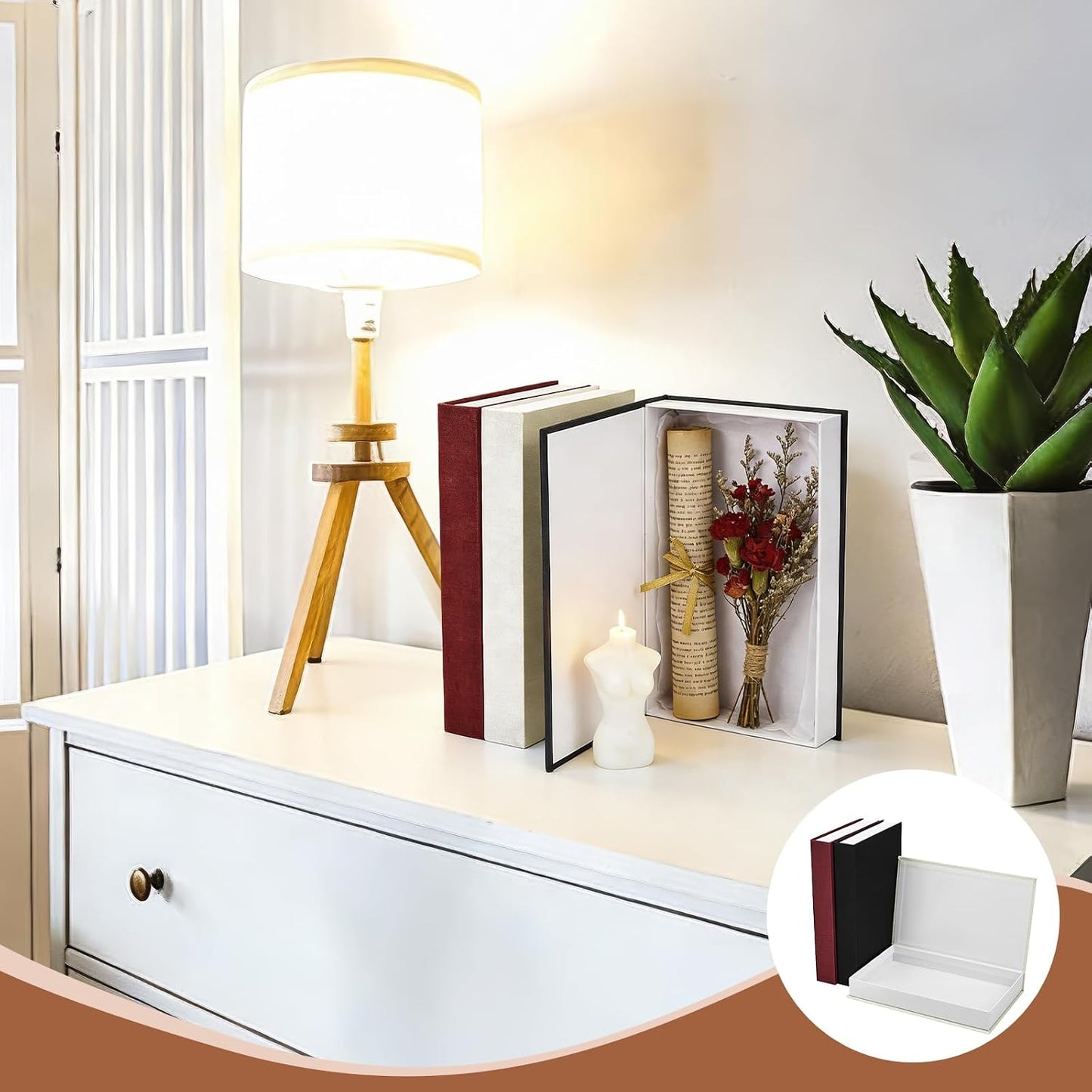 Decorative Book Boxes Modern Neutral Linen Book Box Faux Book Storage Box Magnetic Hollow / Set of 3