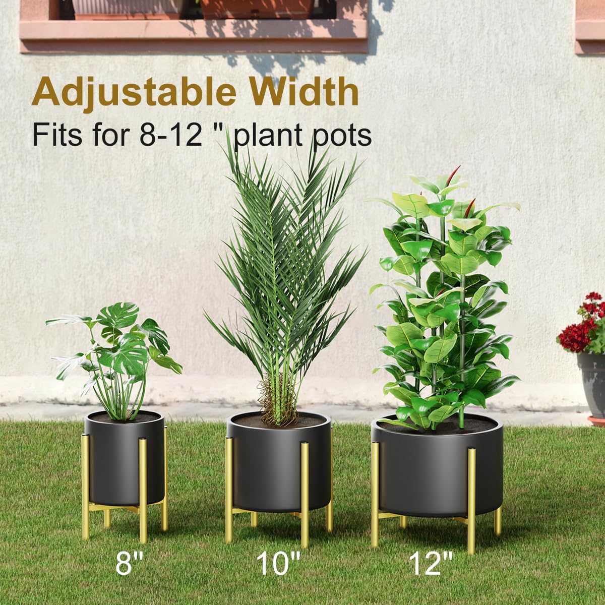 H HOMEXIN Metal Plant Stands for Indoor Plants Adjustable for 8 9 10 11 12 inches Planter Mid Century Stable Stylish