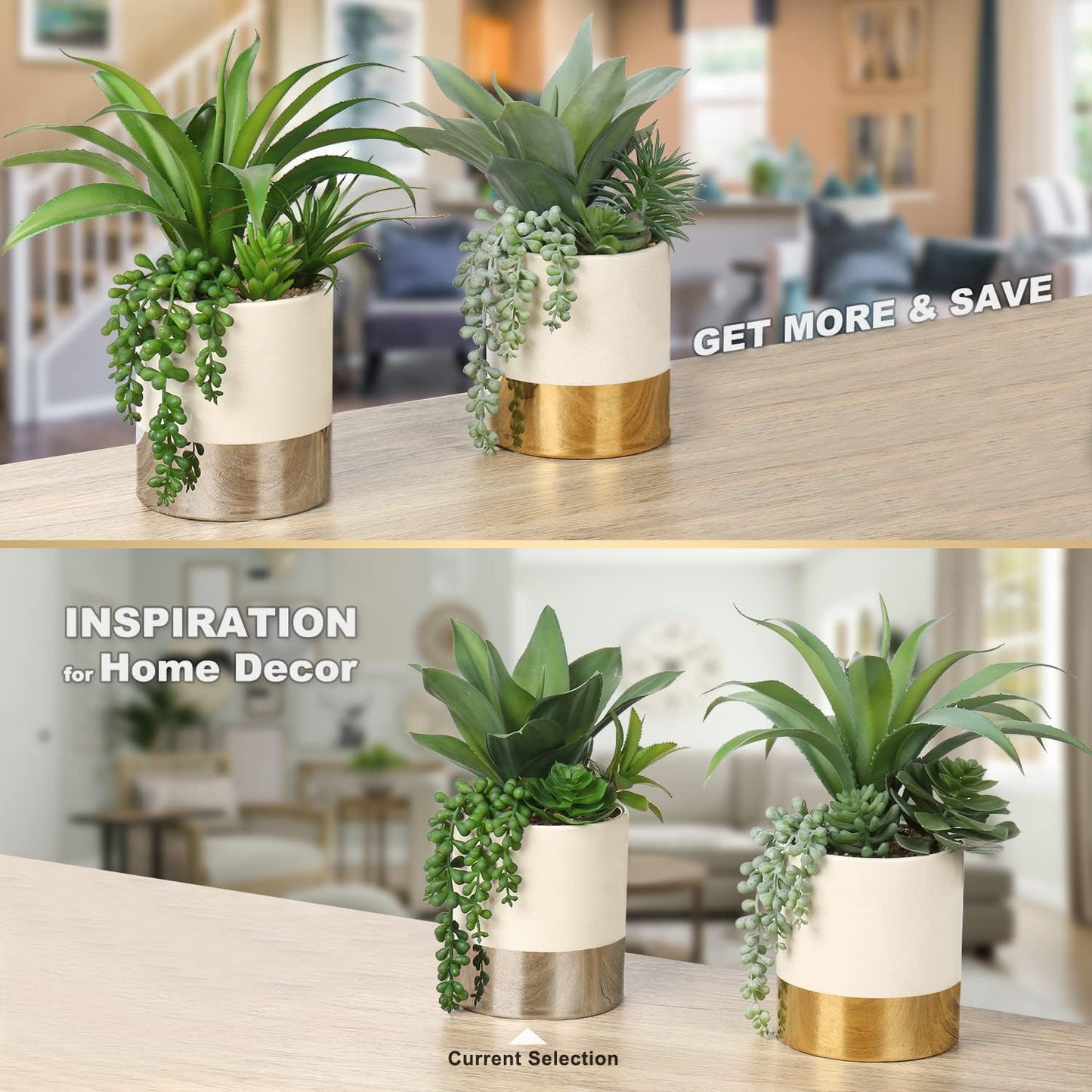 Large Artificial Succulents Plants Faux Succulents 12" Fake Succulent Plants / Mercury - Silver 2