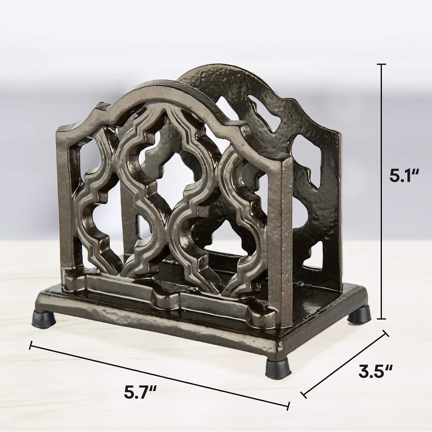 Vintage Metal Napkin Holder Cast Iron Napkin Holder Organizer / Coffee Gold / Quatrefoil Trellis
