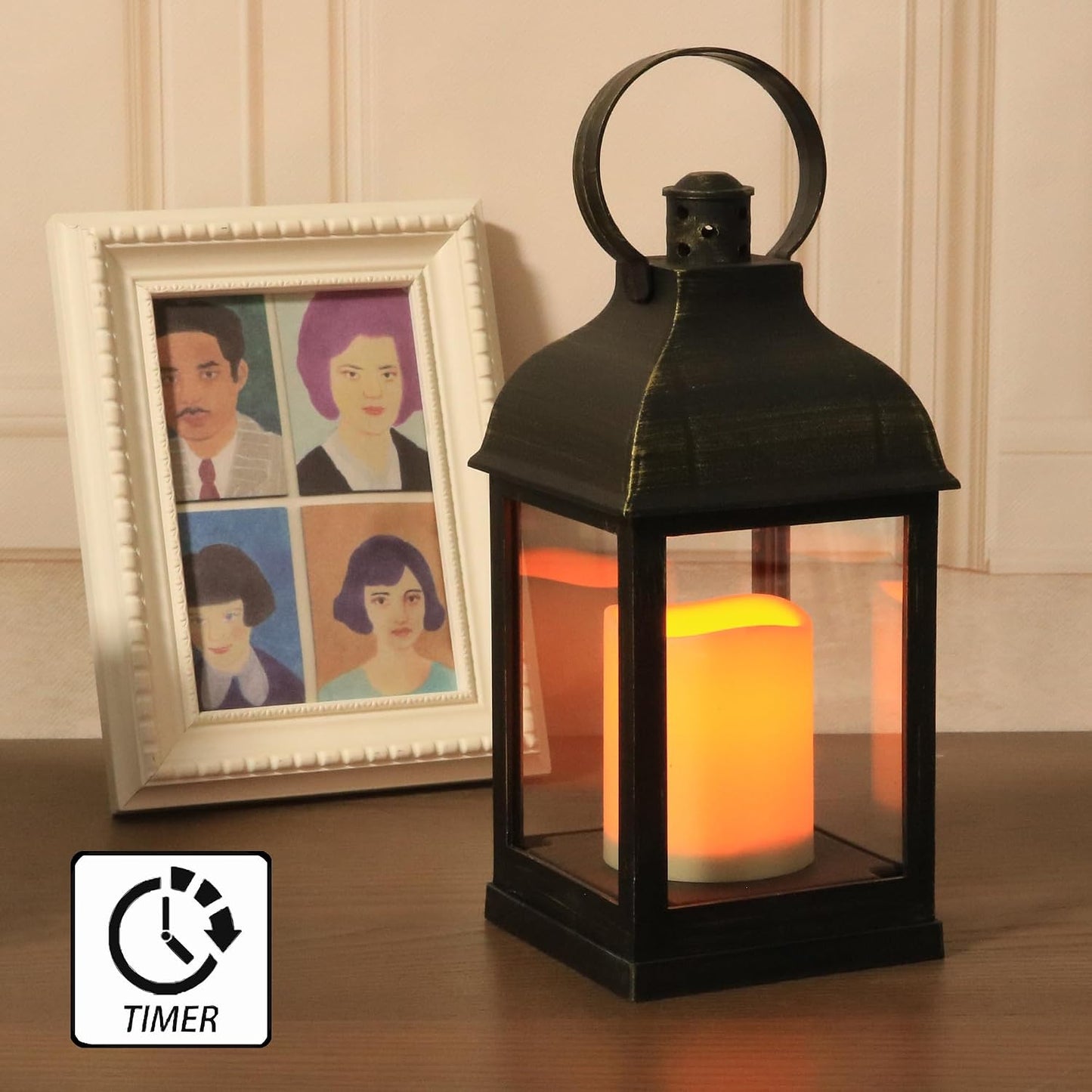WRalwaysLX 2pack Decorative Lantern with flameless LED Candle Light, ON/Off/Timer Candle with 6Hours, Outdoor/Indoor