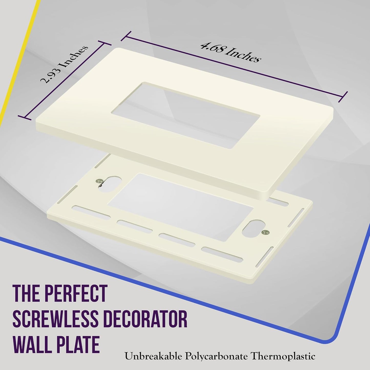 ENERLITES 1-Gang Light Almond Screwless Decorator Wall Plate Outlet Cover | 10 Pack, Size 4.68" x 2.93", Fits light